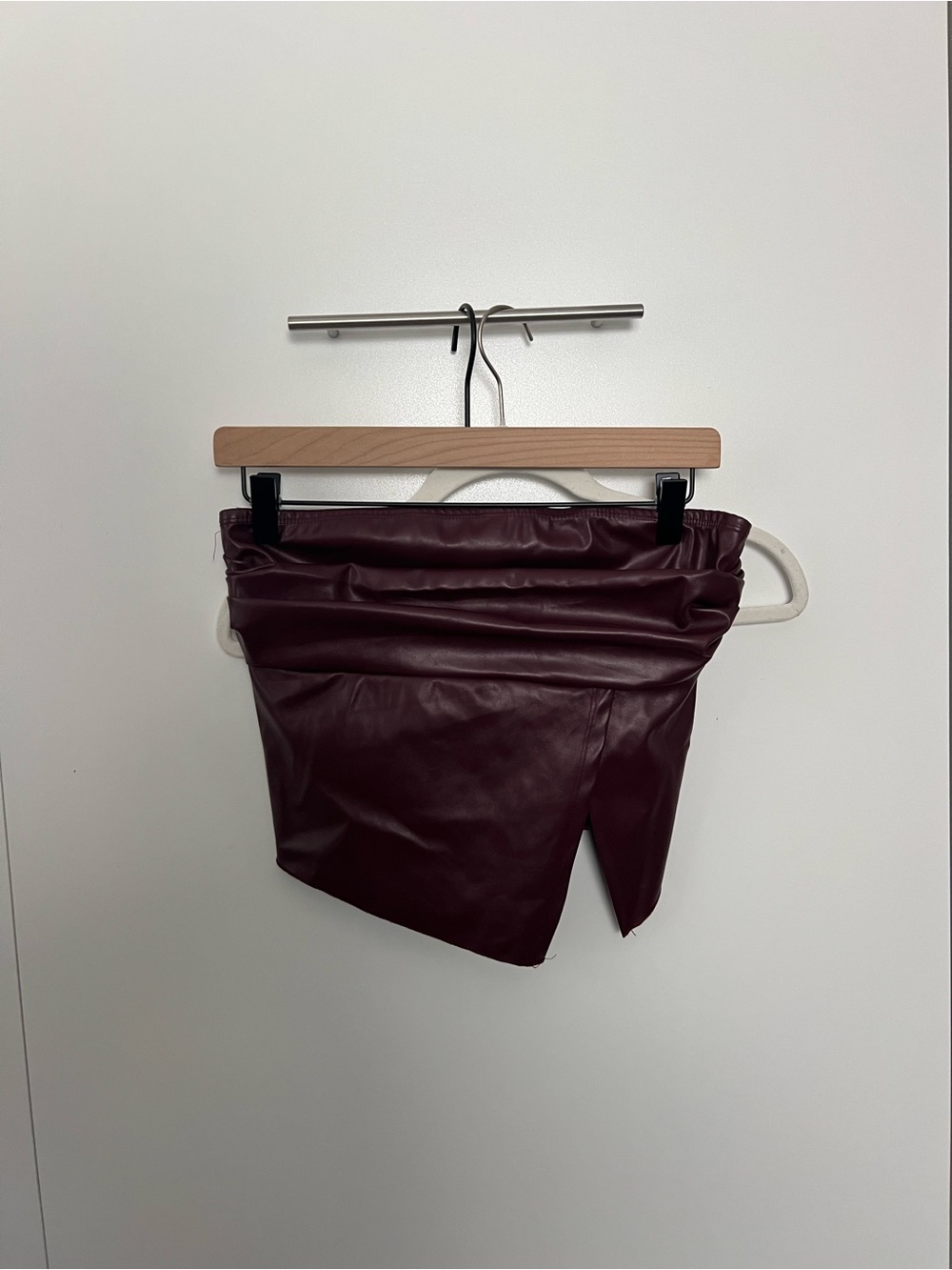 White Fox Boutique Asymmetrical Faux Leather Burgundy Mini Skirt